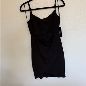 Lulu's Black Spaghetti-Strap Mini Dress with Front Cutout